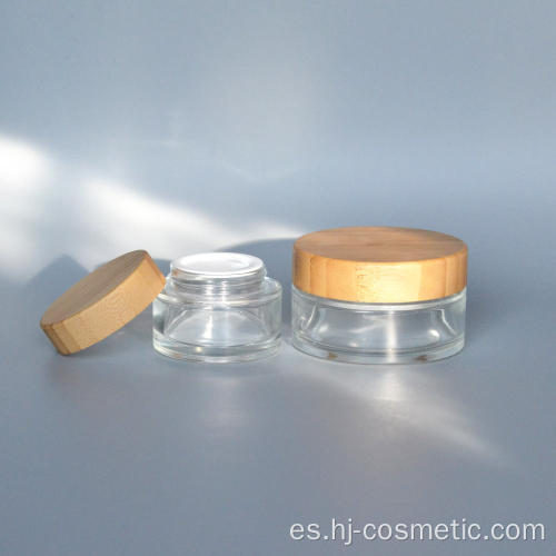 Tarros cosméticos de vidrio de 50 g con tapa de bambú Botellas / frascos cosméticos de bambú ambiental